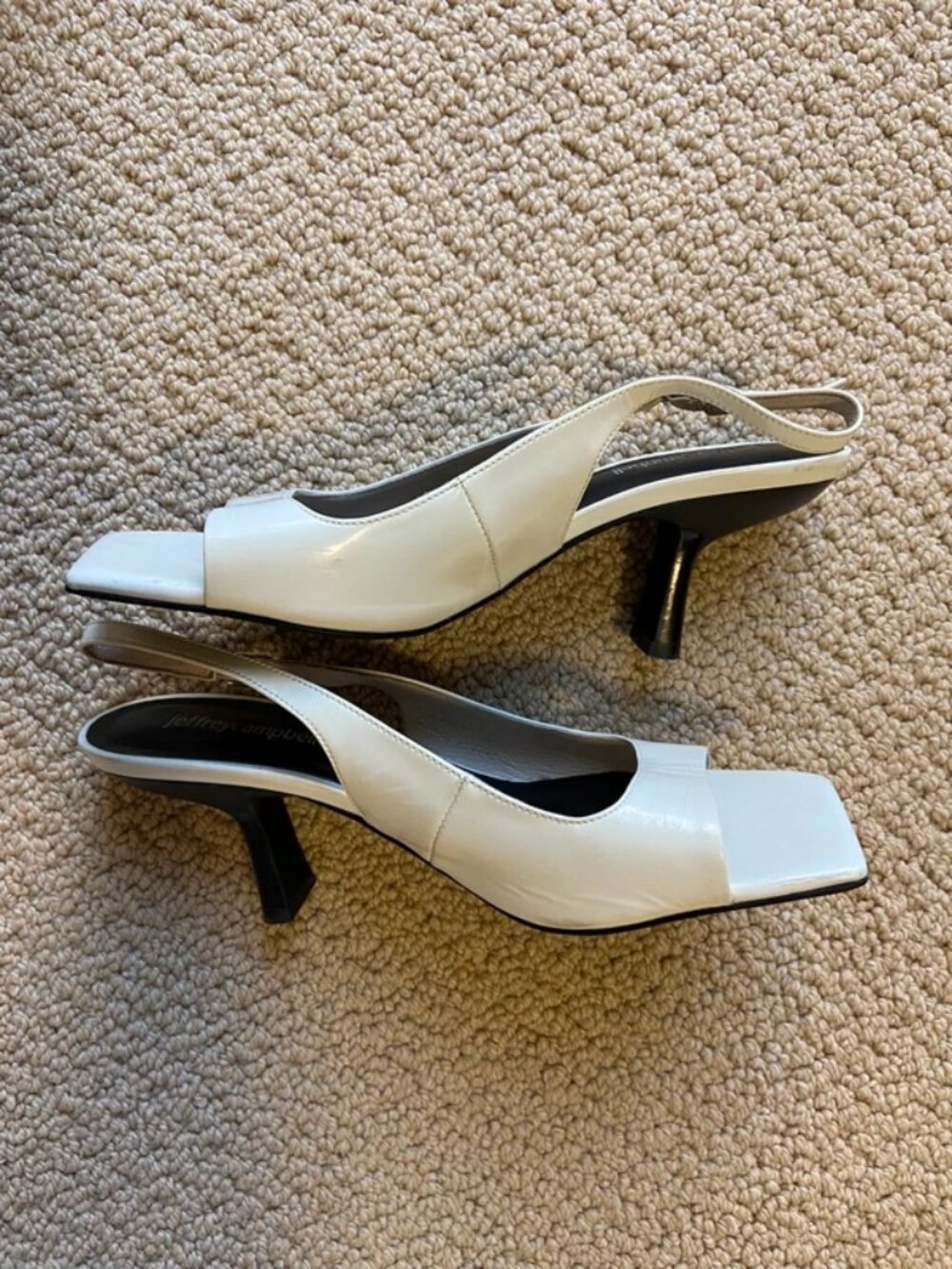 white slingback square toe heels